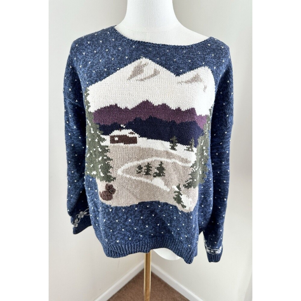 Vintage B. Moss Cozy Winter Landscape Sweater Women’s M Cottagecore Cabin